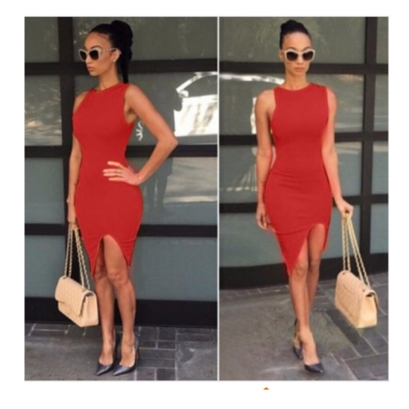 β₯οΈSexy O-neck Sleeveless Asymmetric Red Dressβ₯οΈ - Picture 2 of 2